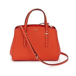 NWOT Calvin Klein Matilda Volcano Red Saffiano Leather Satchel